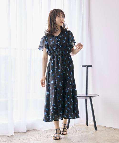 コヒナ cohina プリントミックスタッセルワンピース COHINA（コヒナ） ワンピース 半袖 シャドーフラワーマチフレア