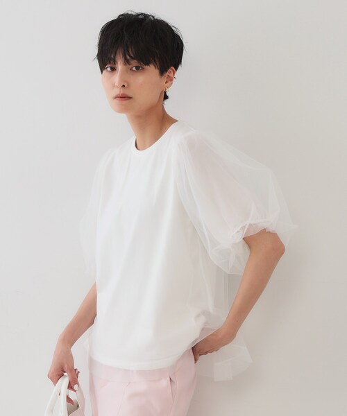 OPAQUE.CLIP tシャツ チュールレイヤードトップス「洗濯機洗い可