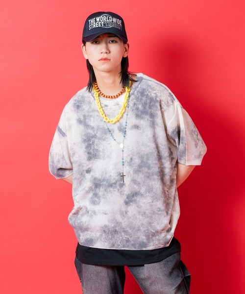 ØMI オーバーサイズT tシャツ a.p.o.v. ダートスプレープリントオーバーサイズニットTシャツ