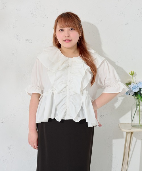 Louiosy（ルオシー） ブラウス シャツ 「大きいサイズ」ラッフル襟 