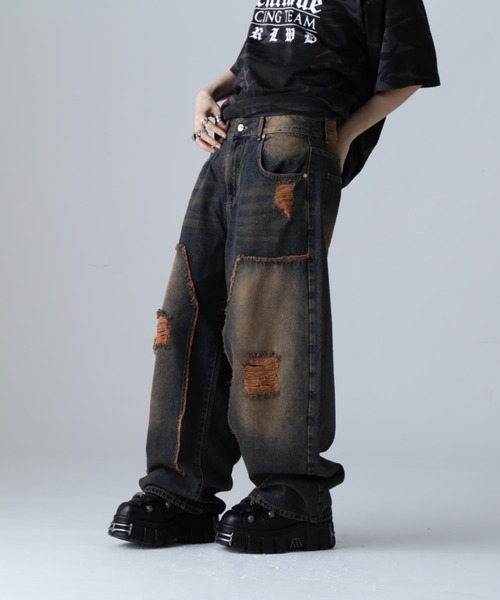 スペシャル 70s ダメージデニムオールインワン ダブルニー ブッシュパンツ スペシャル 70s ダメージデニムオールインワン ダブルニー