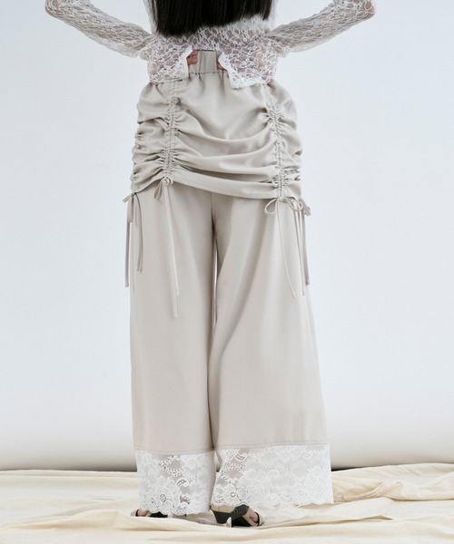 Ezick スラックス パンツ drawstring skirt set レースドッキング