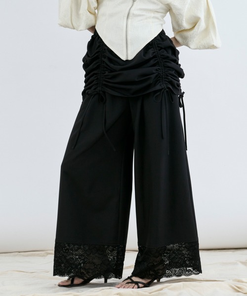 Ezick スラックス パンツ drawstring skirt set レースドッキング