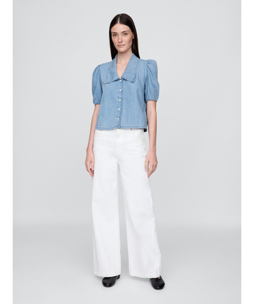 ブラウス シャツ デニム パフスリーブ カラーシャツ レディース GAP ブラウス シャツ デニム パフスリーブ カラーシャツ