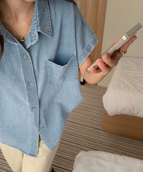 ブラウス シャツ フレンチスリーブデニムシャツ レディース | ブランド登録なし | 18