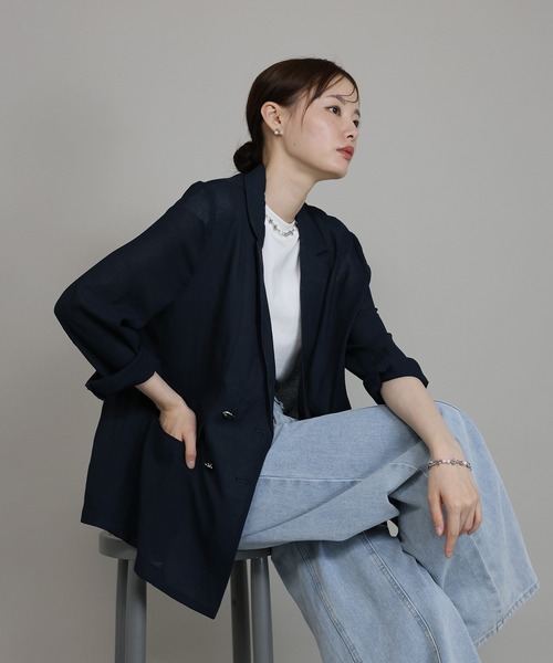 JENNE ジェンヌ　パールボタン　テーラードジャケット ノーカラー　ネイビー パールボタンノーカラージャケット｜JENNE(ジェンヌ)公式通販：パリ