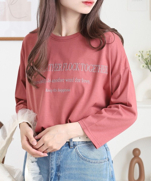 tシャツ BRODIAEA 七分袖ロゴ刺繍Ｔシャツ レディース