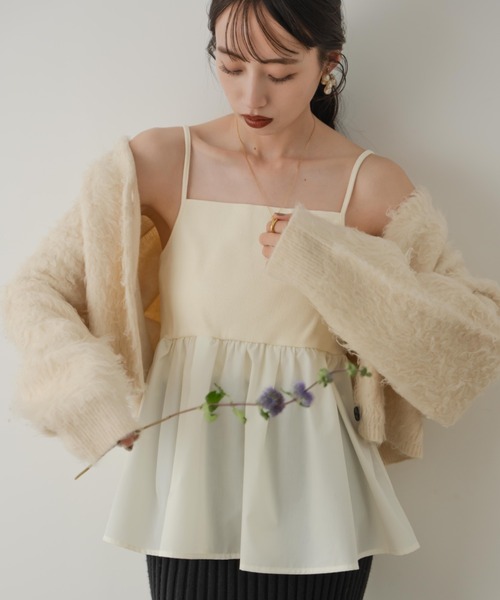 hinari ボンディングショートスウェット リブフリルキャミ セット