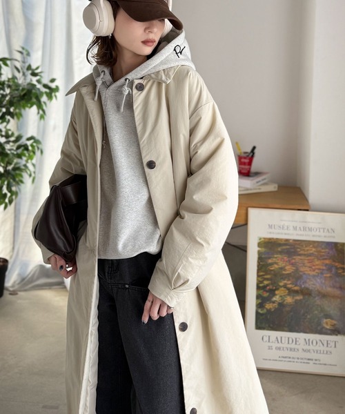 大きいサイズOK chuclla シャツ風中綿ロングコート S L LL 3L エコダウンライトダウン classicalelf（クラシカルエルフ） ダウンコート ダウンジャケット