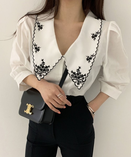 「Jasmine Grandiflorum」 半袖ブラウス MEDIUM ブラック レディース_画像4