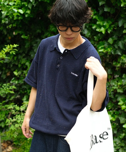 「BROKEN BASE」 半袖ニット MEDIUM ブラック メンズ_画像3