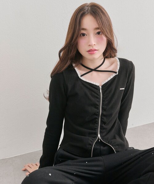 OLIVE des OLIVE（オリーブデオリーブ） tシャツ 胸ギャザートップス