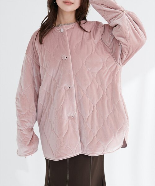 natural couture ノーカラーコート コート キャンディスリーブベロア
