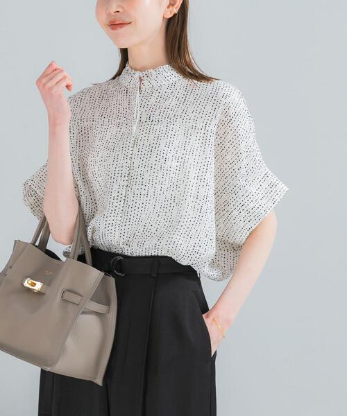 ブラウス シャツ 「WEB/一部店舗限定」ウォッシャブルドットフリルネックブラウス レディースの画像