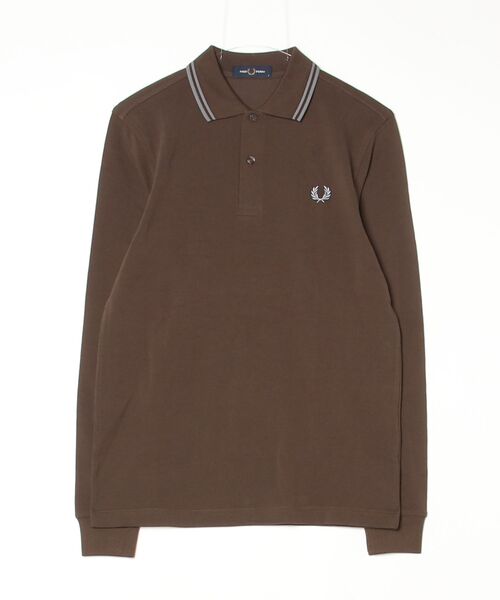 「FRED PERRY」 長袖ポロシャツ S ダークブラウン メンズ