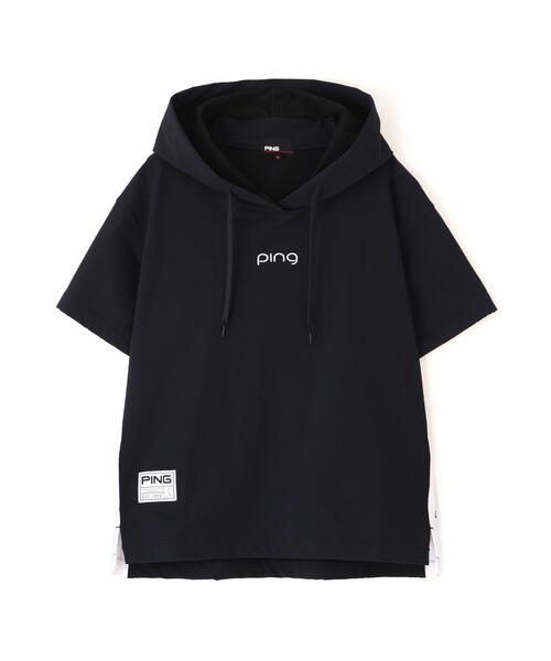 ピン　PING 半袖フードシャツ　新品タグ付　レディース　ＬＬ　ブラック PING（ピン） tシャツ 半袖 「PING APPAREL」半袖フーディプルオーバー