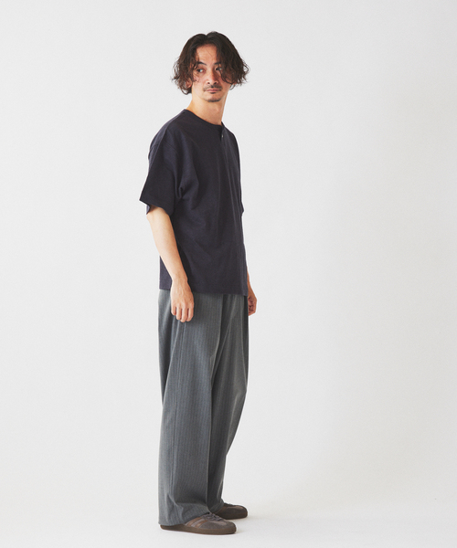 ワイドパンツ スラックス TRストライプ オーバーパンツ メンズの画像