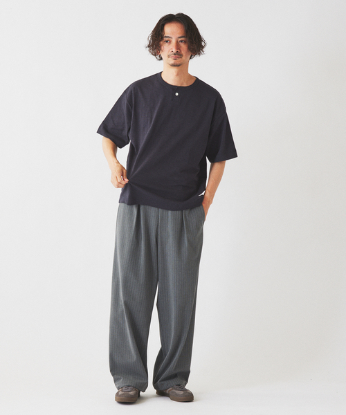 ワイドパンツ スラックス TRストライプ オーバーパンツ メンズの画像