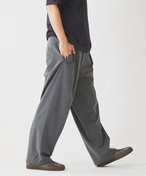ワイドパンツ スラックス TRストライプ オーバーパンツ メンズの画像