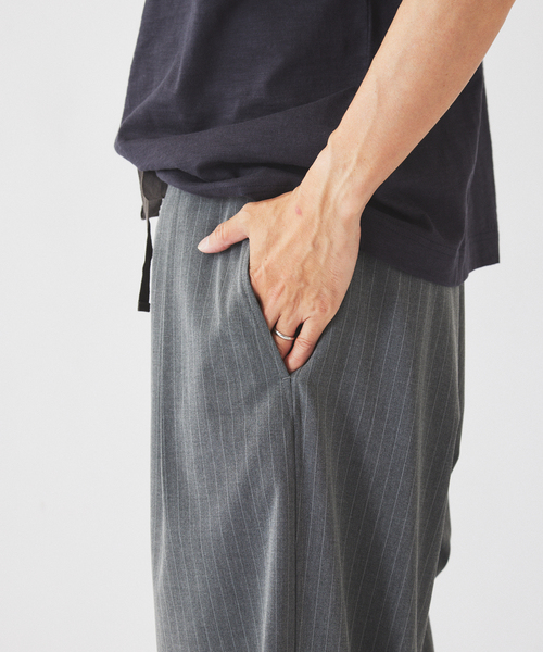 ワイドパンツ スラックス TRストライプ オーバーパンツ メンズの画像