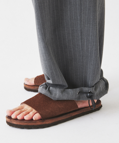 ワイドパンツ スラックス TRストライプ オーバーパンツ メンズの画像