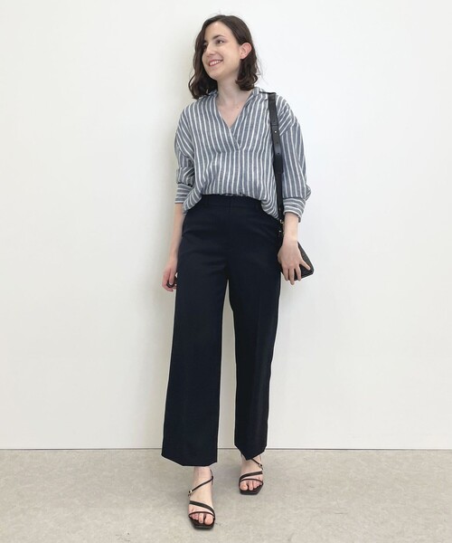 「自由区」 7分袖シャツ 38 ネイビー レディース_画像5