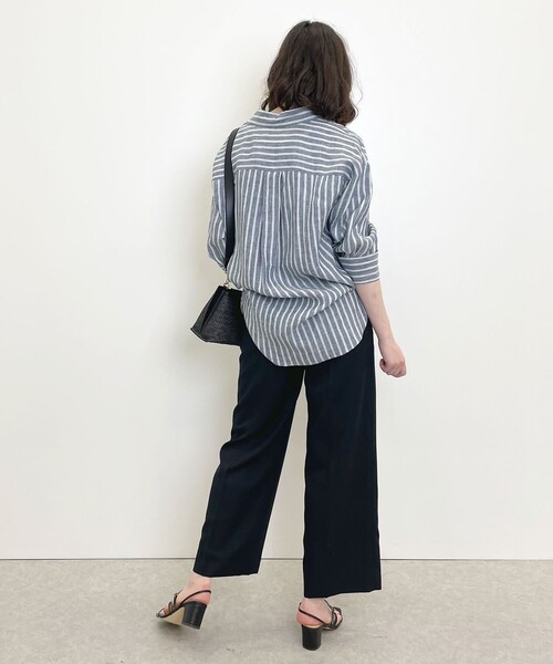 「自由区」 7分袖シャツ 38 ネイビー レディース_画像6