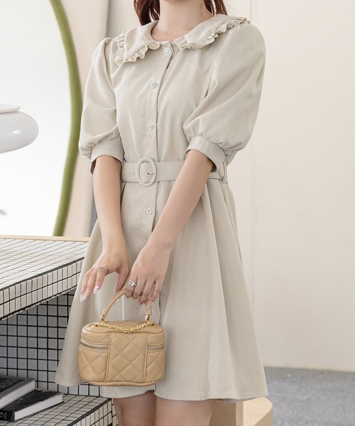 Cider ピーターパンカラー プリーツ ミニワンピース DAY CLOSET ワンピース レディース ピーターパン襟のぽわん袖