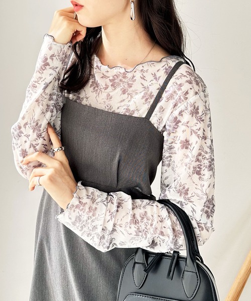 MARTE2026福袋 シアートップス 花柄 ブラック GeeRA（ジーラ） tシャツ 前後2WAY花柄シアートップス レディース