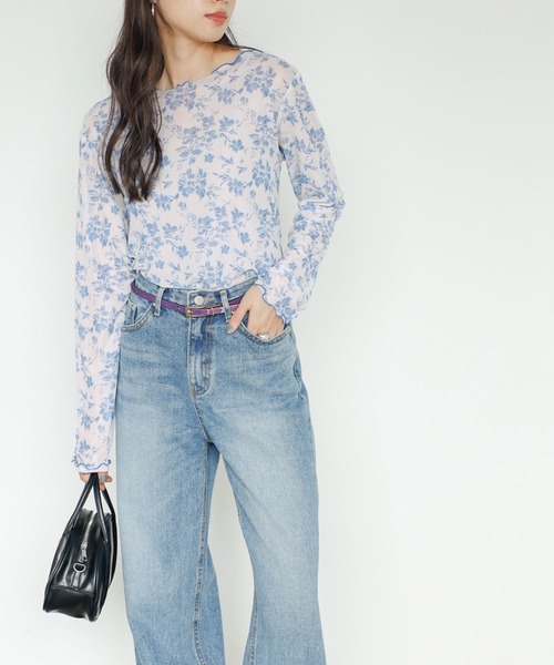 GeeRA（ジーラ） tシャツ 前後2WAY花柄シアートップス レディース