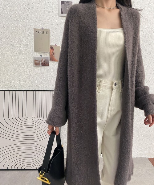 MAISON DE THERESE カーディガン ロングノーカラーカーディガン