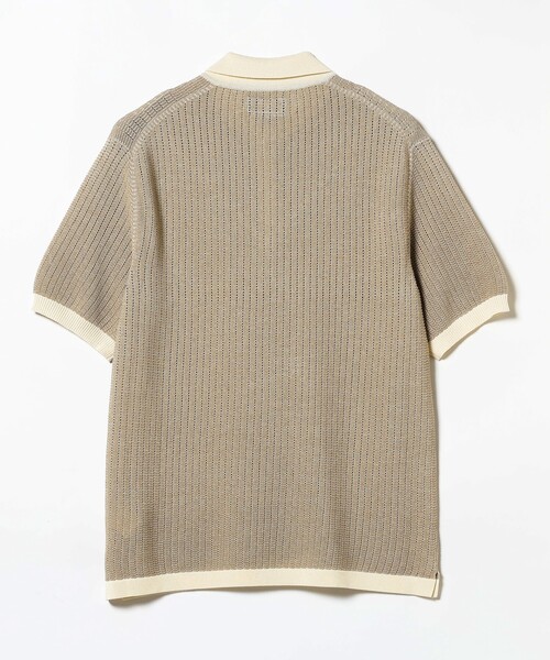 BEAMS ベージュ 長袖シャツ ニット編みポケット GOBELIN-STYLE JACQUARD SHIRT JACKET WITH FRINGE HEM DESIGN(M