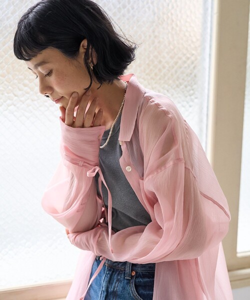 ブラウス シャツ シアーワッシャーシャツ/袖リボン シアーシャツ レディース | FREAK'S STORE | 18