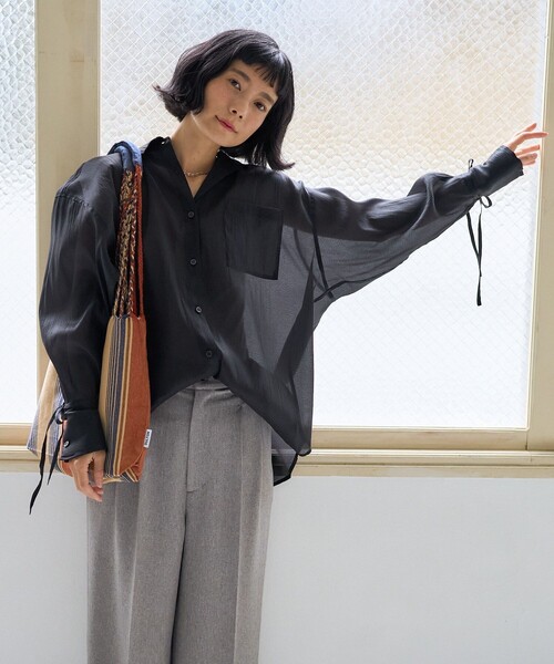 ブラウス シャツ ワッシャーシアーシャツ レディース FREAK'S STORE ブラウス シャツ シアーワッシャーシャツ/袖