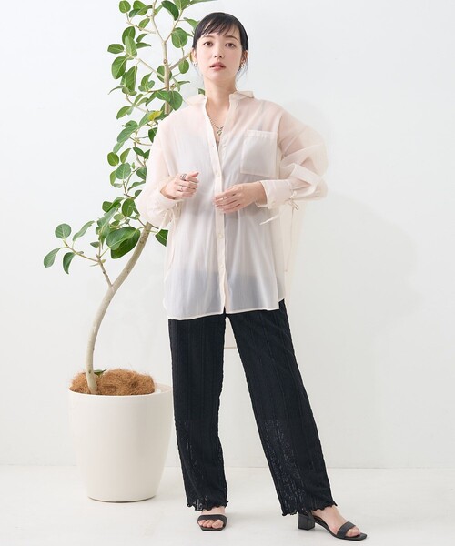 ブラウス シャツ ワッシャーシアーシャツ レディース FREAK'S STORE ブラウス シャツ シアーワッシャーシャツ/袖