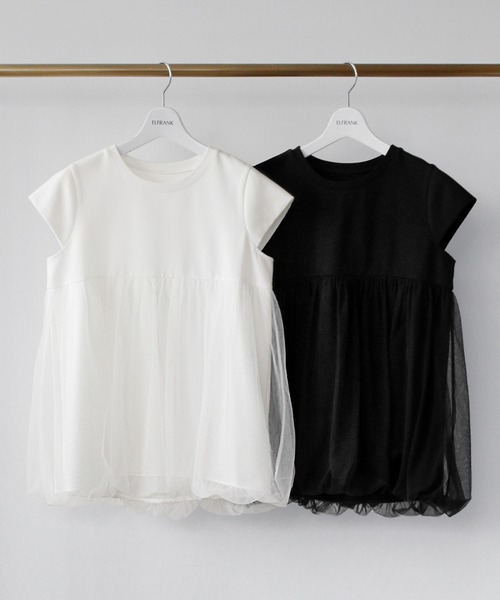 tシャツ チュールドッキングバルーントップス「洗える」 レディース ELFRANK tシャツ チュールドッキングバルーントップス「洗える