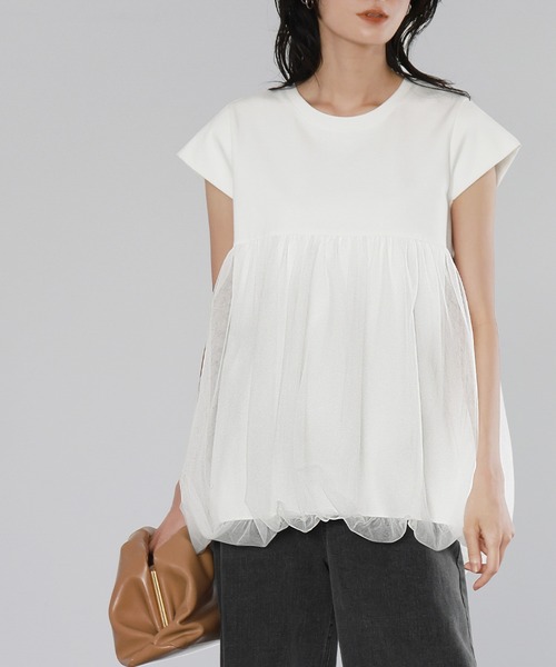 ELFRANK tシャツ チュールドッキングバルーントップス「洗える
