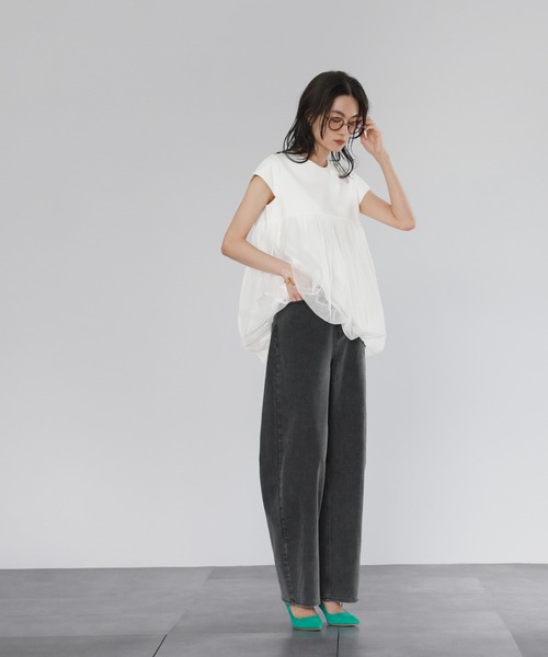 tシャツ チュールドッキングバルーントップス「洗える」 レディース ELFRANK tシャツ チュールドッキングバルーントップス「洗える