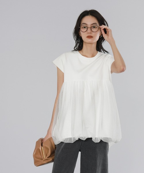 ELFRANK tシャツ チュールドッキングバルーントップス「洗える