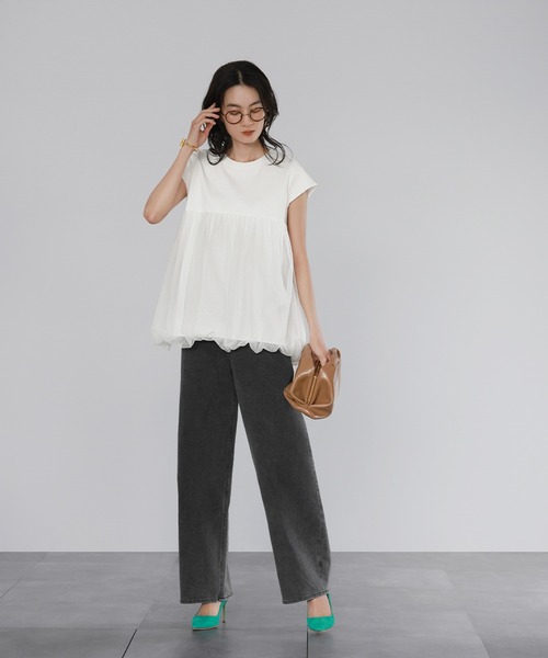 tシャツ チュールドッキングバルーントップス「洗える」 レディース ELFRANK tシャツ チュールドッキングバルーントップス「洗える