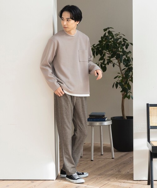 リネンタッチセンタープレスワイドパンツ メンズ メール便不可
