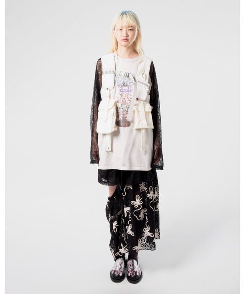 全国送料無料 rurumu: tシャツ rurumu:/ルルムウ/lace raglan sleeve printed トップス