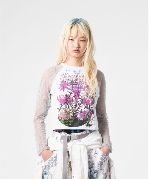 rurumu: tシャツ rurumu:/ルルムウ/lace raglan sleeve printed