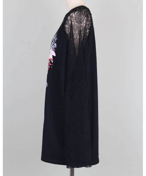 rurumu: tシャツ rurumu:/ルルムウ/lace raglan sleeve printed