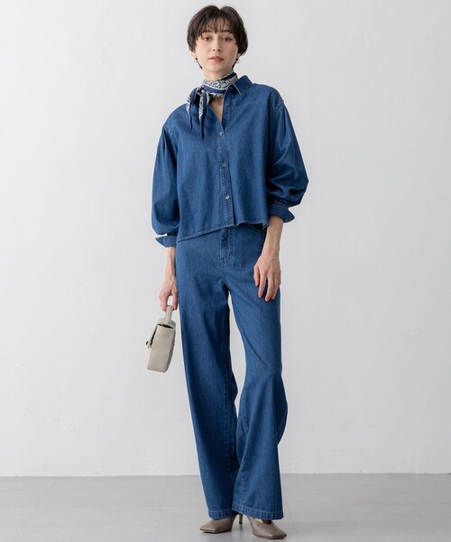 ブラウス シャツ 「Oggi3月号掲載/洗える」ライトダンガリー クロップド ボリュームスリーブ シャツ レディース Oggi3月号掲載/洗える】ライトダンガリー クロップド ボリューム