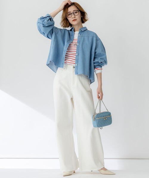 ブラウス シャツ 「Oggi3月号掲載/洗える」ライトダンガリー クロップド ボリュームスリーブ シャツ レディース 23区 ブラウス シャツ 「Oggi3月号掲載/洗える」ライト