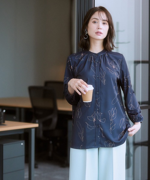 7days Life Styling ブラウス シャツ ストレッチパウダーサテン線画