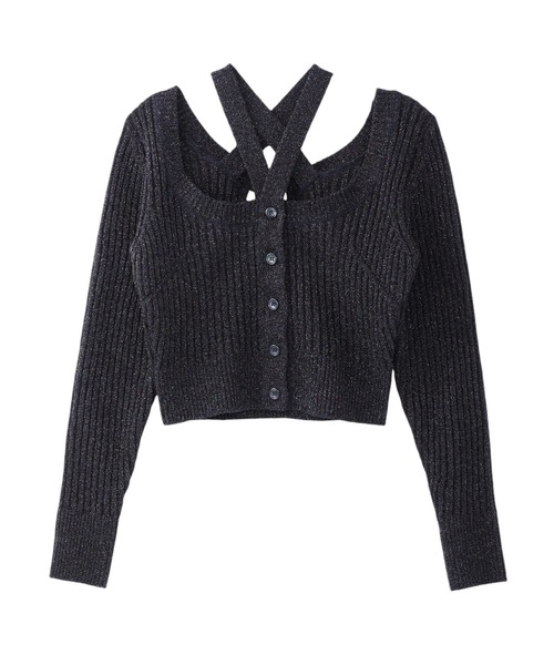 カーディガン HALTER NECK CROPPED LAME KNIT CARDIGAN レディース