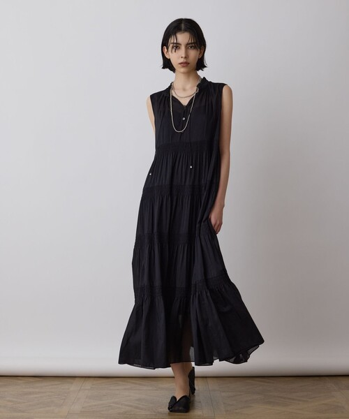 【GRACE CONTINENTAL 】シルクジョーゼットフレアーワンピース 黒 ジョーゼットカットワークワンピース / GRACE CONTINENTAL