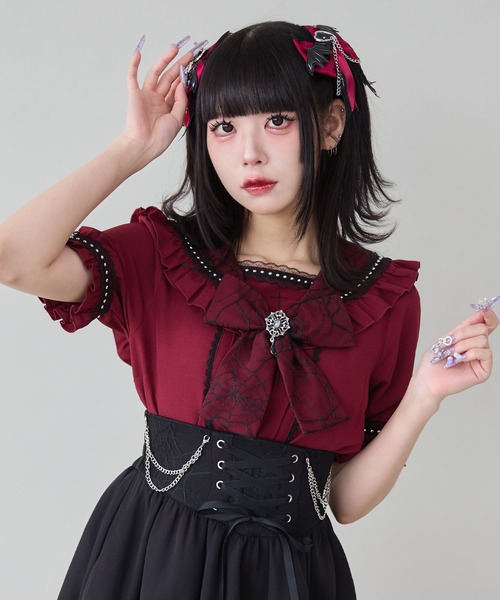 DearMyLove ブラウス シャツ 十字架クモレースセーラーフリル